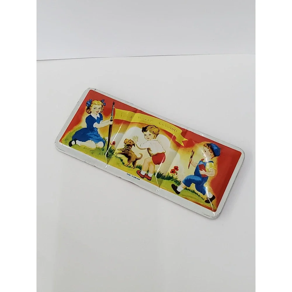 Vintage Watercolor Paint Tin Made in England Children Lithograph Metal Box